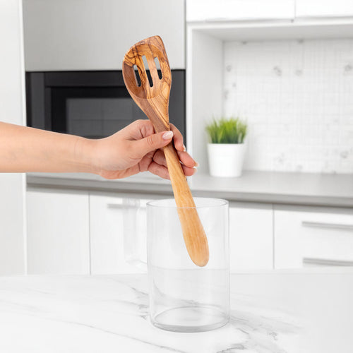 11.8" (30cm) Olive Wood Slotted Spatula, Handmade